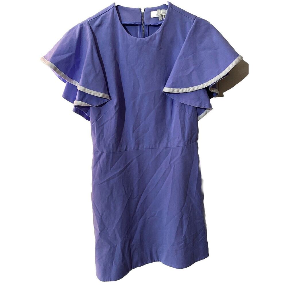 Pearl By Lela Rose Ruffle Sleeve Sheath Dress EUC Size 8 Periwinkle